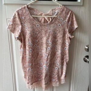 LC Lauren Conrad Pink Floral Short Sleeve Top Medium